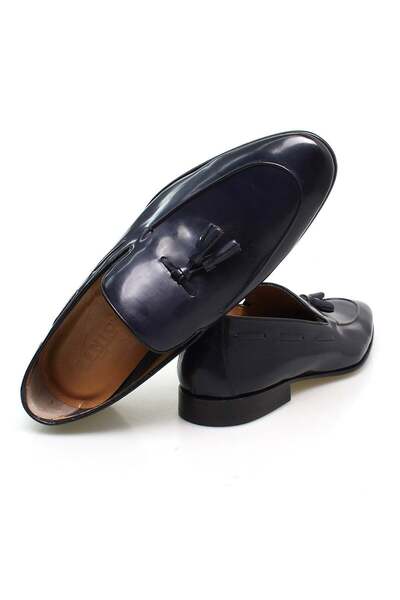 FRANCO CALVANI Dark Blue Color Laceless Genuine Leather Men's Shoes