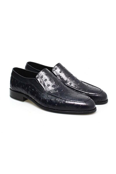FRANCO CALVANI Dark Blue Color Laceless Genuine Leather Leather Sole Men's Shoes
