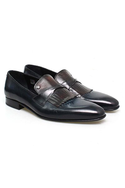 FRANCO CALVANI Dark Blue Brown Laceless Genuine Leather Men's Shoes