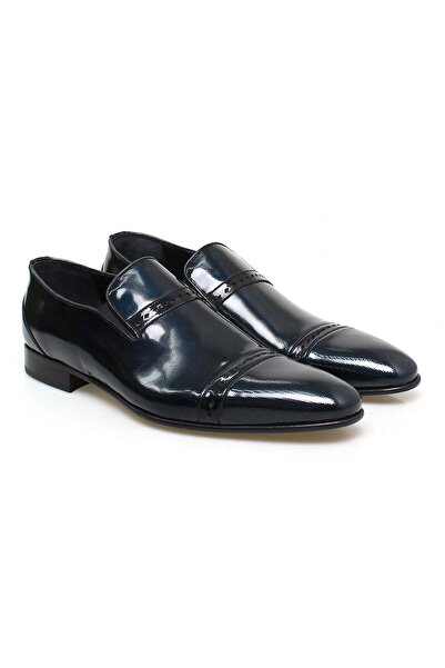 FRANCO CALVANI Dark Blue Color Laceless Genuine Leather Leather Sole Men's Shoes
