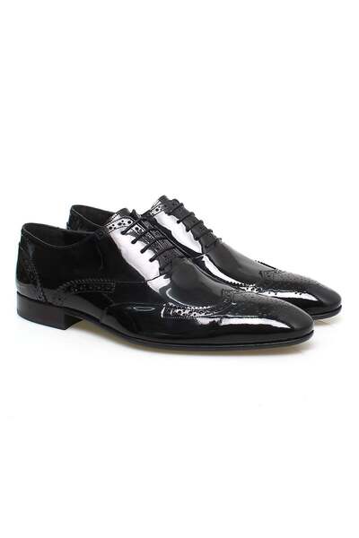 FRANCO CALVANI Black Color Lace-Up Genuine Leather Leather Sole Men's Shoes