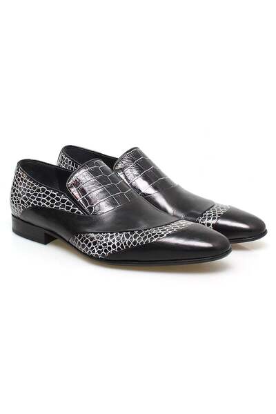 FRANCO CALVANI Black Color Laceless Genuine Leather Leather Sole Men's Shoes