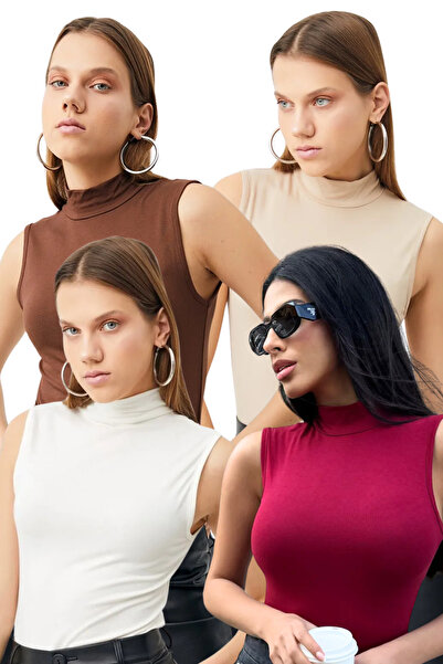 Bipantolon Γυναικείο Λευκό Κρεμ Πικρό Καφέ Μπορντό 4 τεμαχίων Αμάνικο Κορμάκι