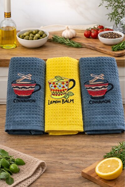 Mulberry Σετ 3 Κεντημένες Πετσέτες Κουζίνας Βάφλας 40x60 εκ. – Μαλακές & Εξαι...