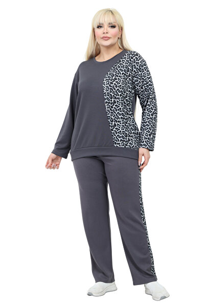 MELSAY Σετ φόρμας plus size - Γκρι - Λεοπάρδαλη