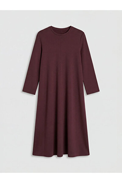 LC Waikiki Rochie LCW Modest Burgundy cu decolteu tip bicicletă, croială în A