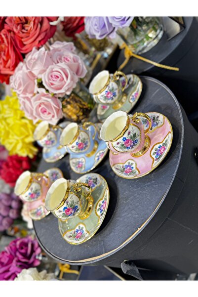 Handmade ESTERHOMEDECOR Hand-Painted Porcelain Coffee Cup Set for 6 People