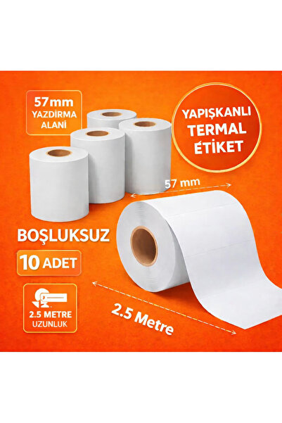 İstisna Barkod Etiketi Mini Termal Yazıcı Kağıdı Yapışkanlı Aralıksız 57 mm 2...