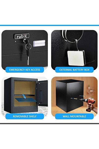 RUBIK Biometric Fingerprint Safe Box with Digital Keypad and Key Lock RB-AG35 (13kg, 35x30x28cm) Black
