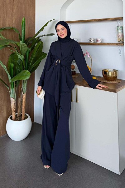 Hazamoda Sevde Buckle Modal Suit Navy Blue