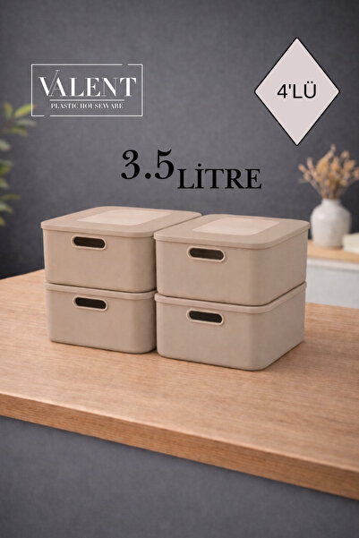 VALENT Nero 3.5 Lt 4'lü Çok Amaçlı Kapaklı Organizer Kutu Makyaj Banyo Mutfak...