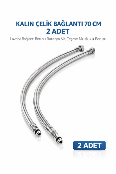 Öztürk Kalın Çelik Bağlantı Hortumu 70 Cm (2 Adet) – Lavabo, Batarya ve Muslu...