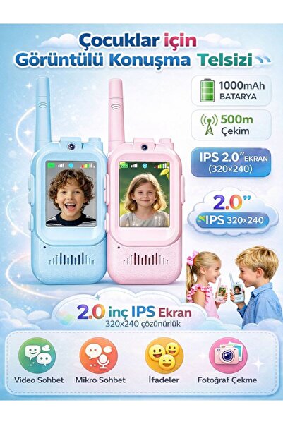 SONREİR Akıllı Kameralı Çocuk Telsizi Videolu Görüşme 1000 mAh Şarjlı 2.0” Re...