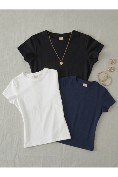 NİCE Γυναικείο μπλουζάκι 3 τεμαχίων χωρίς στάμπα - Κοντομάνικο μπλουζάκι από ...