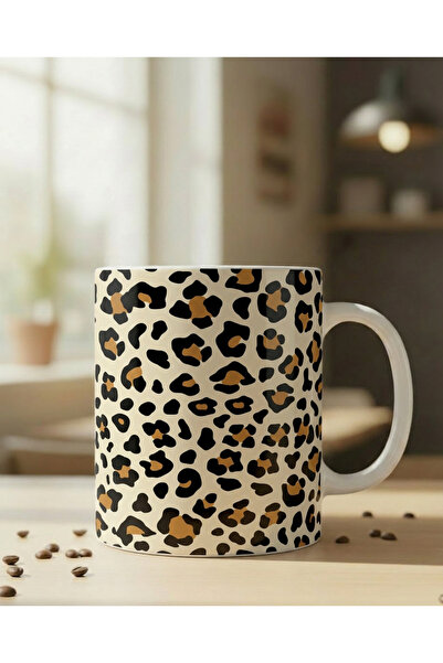 NİVRA GRUP Leopard Patterned 3D Digital Printing Porcelain Mug 300ml. Tea & C...