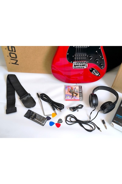 Madison Kırmızı Hss Strat Firil Müzik Full Set Humbucker Elektro Gitar Seti (Gitar+Amfi+Kulaklık+Full Aksesuar)