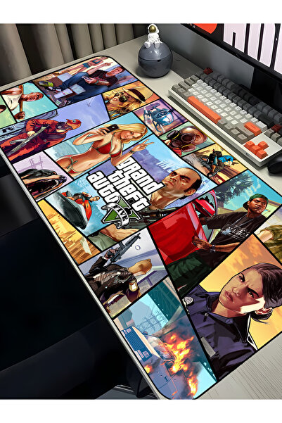 Charmbi Mousepad για gaming με θέμα GTA V 40x90, Αντιολισθητική βάση, Μεγάλο ...
