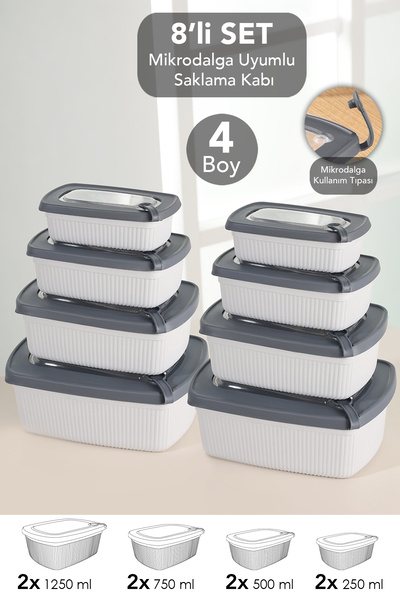 Meleni Home 8-Piece Rectangular Striped Microwaveable Lid Storage Container -...