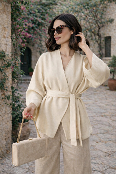 SevdeUgur Women's Belt Detailed Kimono