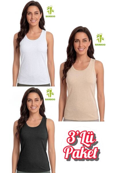 Özten İç Giyim 3-Pack Bamboo Super Soft Wide Strap Women's Undershirt Oztn3-505