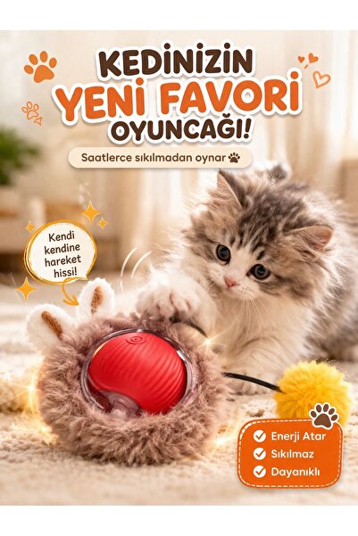 HAYHAYPETSHOP Akıllı Hareketli Kedi Oyuncağı Tüylü Ponponlu Top Eğlenceli Pel...