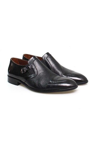 FRANCO CALVANI Black Color Laceless Genuine Leather Men's Shoes