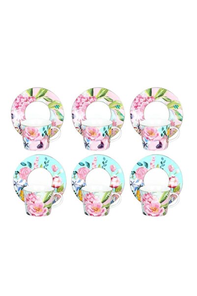Empressco Peony Desenli 6 lı Bone China Porselen Çay Fincanı seti 220 ml