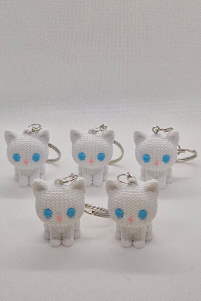 3DAtölyeMaker Knitted Patterned Cat Keychain 5 Pieces