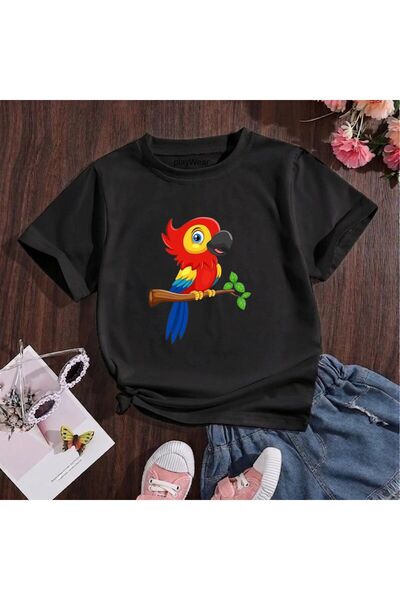 playwear Μπλουζάκι με στάμπα παπαγάλου, 100% παιδικό unisex μπλουζάκι για ηλι...