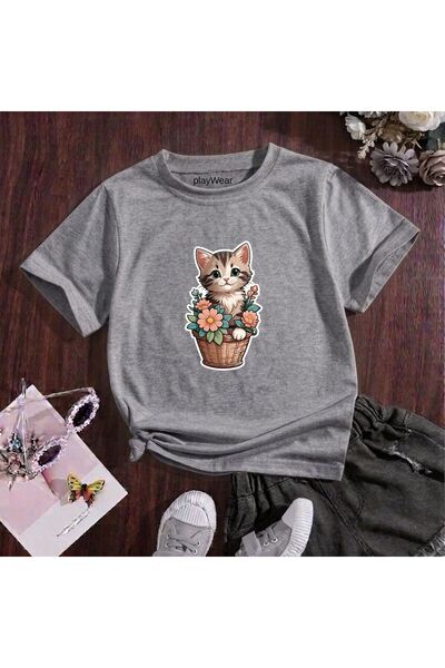 playwear Μπλουζάκι με στάμπα Γάτα σε Γλάστρα και Αρκούδα, 100% παιδικό unisex...