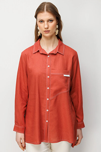 Ekol Torba Pocketed Polo Collar Linen Shirt-2986
