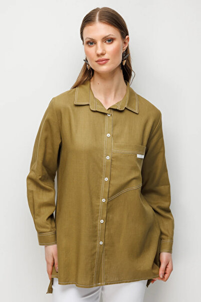 Ekol Torba Pocketed Polo Collar Linen Shirt-2986