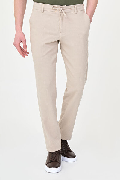 Mcr Textured Slim Fit Drawstring Elastic Waist Men's Trousers Beige - 38376.26Y