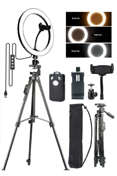 handanca Tripodlu Selfie Işığı Ring Light 10 Inç Led Işıklı Halka Bluetooth K...