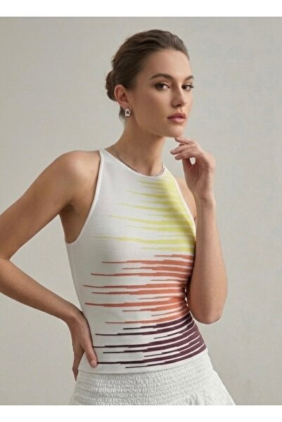 Neden Tekstil Γυναικεία πολύχρωμη πλεκτή μπλούζα με λεπτομέρεια ρίγες και λου...