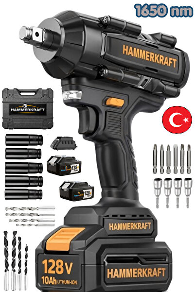 HAMMERKRAFT BLACK SERİ PROFOSYONEL 1650NM DARBELİ YÜKSEK TORKLU 15 PİLLİ 2x A...