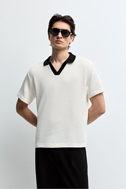 LEFTIES Kontrast dokulu polo yaka t-shirt