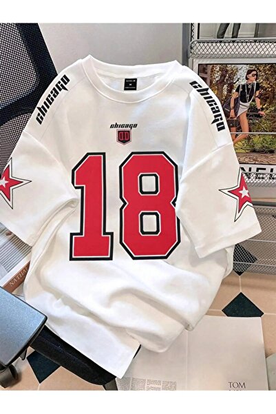 one button Unisex Chicago 18 Μπλουζάκι με στάμπα, άνετη εφαρμογή, υπερμεγέθη,...