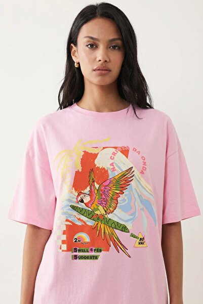 The Champ Clothing Women's Oversize T-Shirt Costa Parrot Printed Pink – Crew ...