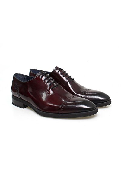 FRANCO CALVANI Burgundy Color Lace-Up Genuine Leather Men's Shoes