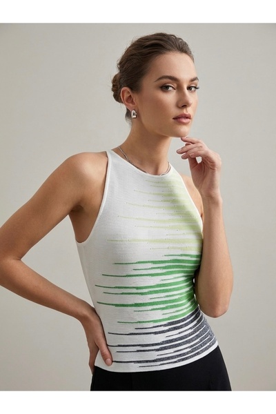 Neden Tekstil Γυναικεία πολύχρωμη πλεκτή μπλούζα με λεπτομέρεια ρίγες και λου...