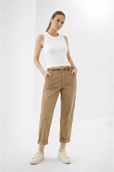 Fashion Friends Kemerli Camel Kadın Pantolon 26Y0107K1