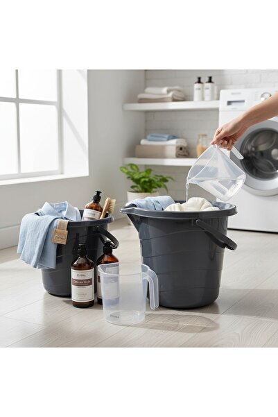 biedda 3'lü Set Antrasit Renkli Su Kovası 10-14 litre Kapaksız Temizlik Kovas...