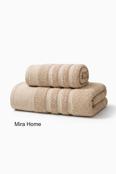 Mira Home 2 Piece Cotton Bath Towel Set Ayla Beige