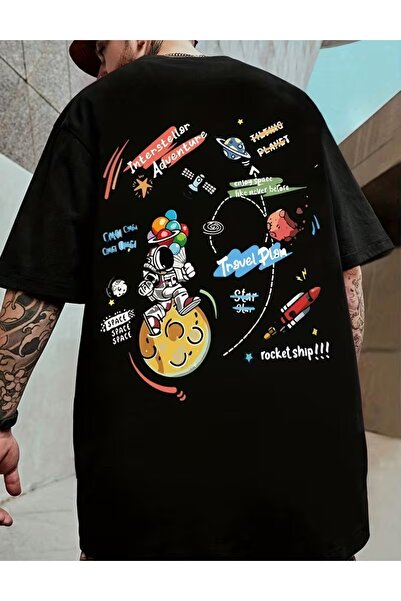 AEMİ Μπλουζάκι Unisex με στάμπα Interstellar Adventure, Oversize, με λαιμόκοψ...