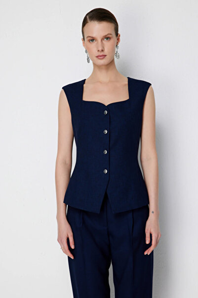 Ekol Square Collar Metal Buttoned Vest-1182