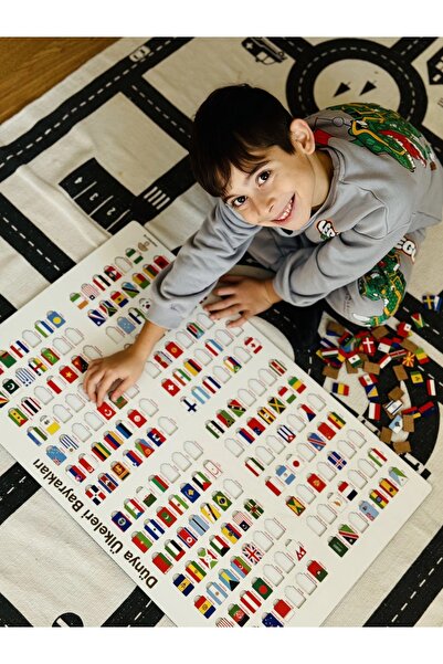 Saule Montessori Dünya Haritası Ülke Bayrakları Puzzle Standart Ölçü | Eğitic...