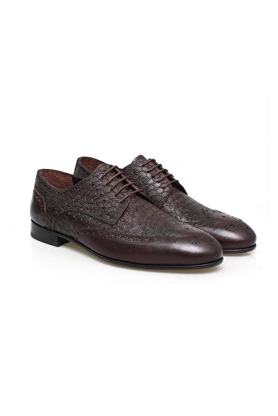 FRANCO CALVANI Brown Lace-Up Genuine Leather Sole Men's Shoes