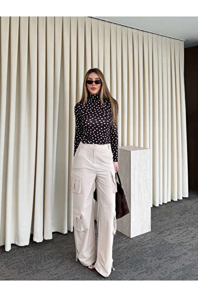 Laluvia Beige Elastic Cuffed Parachute Pants - 4143