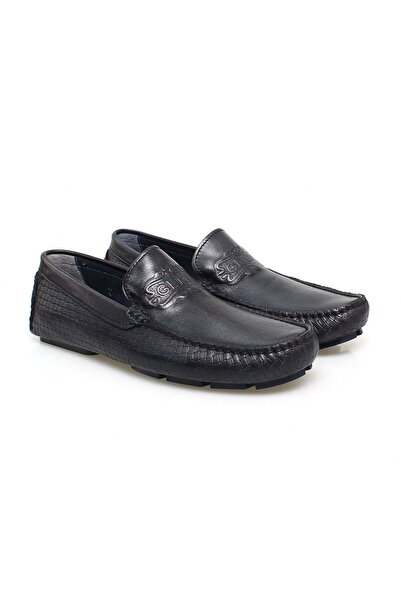 FRANCO CALVANI Black Color Laceless Genuine Leather Men's Shoes